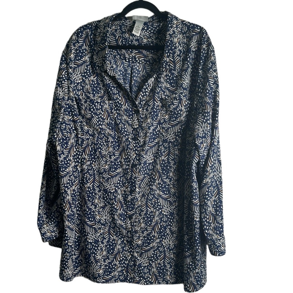 Cathrines printed buttons down blouse size 4X blue beige white